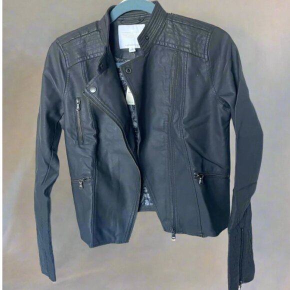 Anthropologie Jacket Moto Crop Womens Extra Small Gray Vegan Faux Leather Pocket - Picture 5 of 15